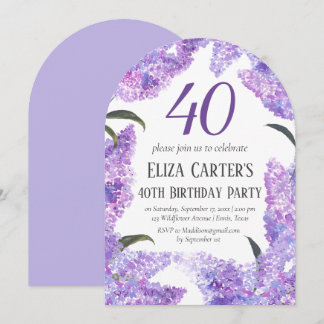 Lila Lilac Blume 40. Geburtstag Vierziges Elegant Einladung