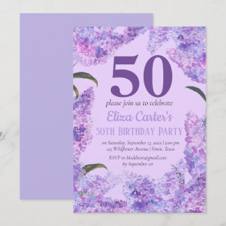 Lila Lilac Blume 50. Geburtstagsfeier Wildblume Einladung
