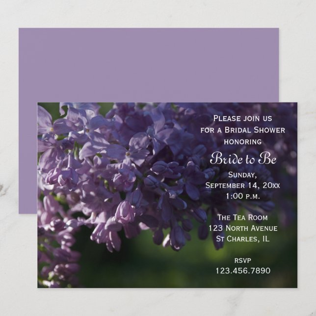 Lila Lilac Blume Brautparty Einladung (Vorne/Hinten)