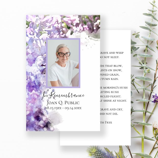 Lila Lilac Blume Wasserfarben Beerdigung Gebet Visitenkarte (Von Creator hochgeladen)