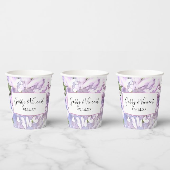 Lila Lilac Blume Wasserfarbenhochzeit Pappbecher (Multi)