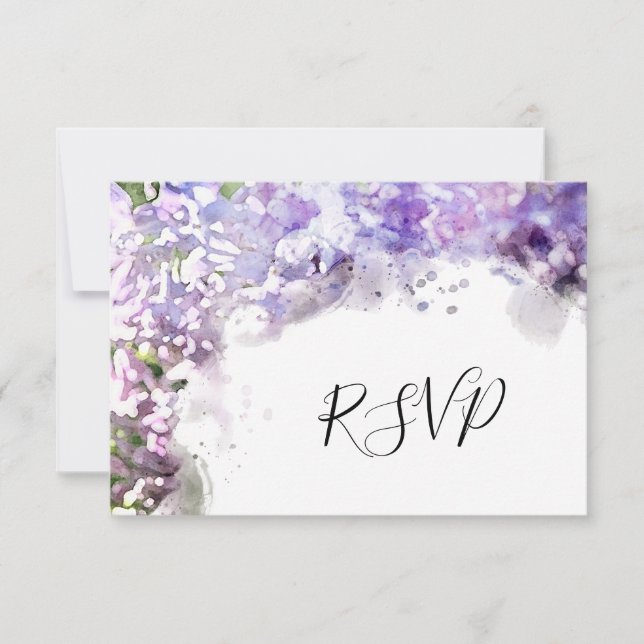 Lila Lilac Blume Wasserfarbenhochzeit RSVP Karte (Vorderseite)