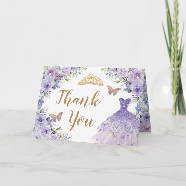 Lila Lilac Blumenkleid Quinceanera Sweet 16 Dankeskarte (Vorderseite)