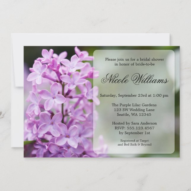 Lila Lilac-Blüten-Brautparty Einladung (Vorderseite)