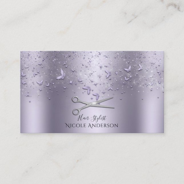 Lila Lilac Butterfells Silver Scissors Stylist Visitenkarte (Vorderseite)