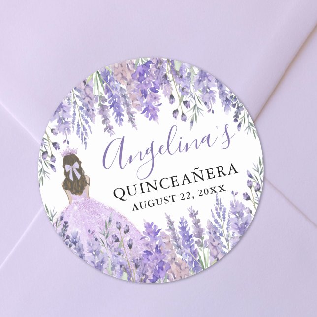 Lila Lilac Crown Floral Quinceanera Runder Aufkleber (Purple Lilac Crown Floral Quinceanera Classic Round Sticker )