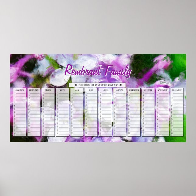 Lila Lilac Custom Family Geburtstagskalender Poster (Vorne)