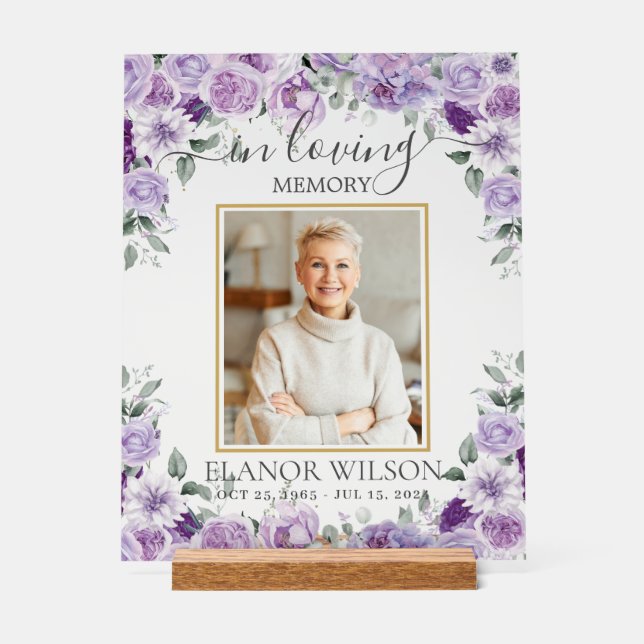 Lila Lilac Floral Beerdigung Memorial Picture Foto Acrylschild (Vorderseite)