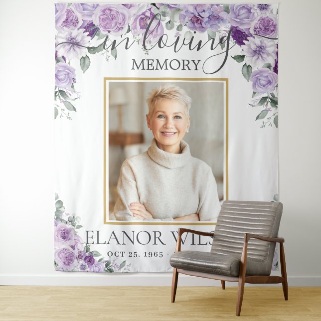 Lila Lilac Floral Beerdigung Memorial Picture Foto Wandteppich (Beispiel)