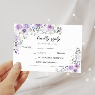 Lila Lilac Floral Bohemisch Wedding RSVP Cards Karte