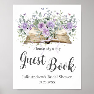 Lila Lilac Floral Book Chapter Bridal Guest Book Poster