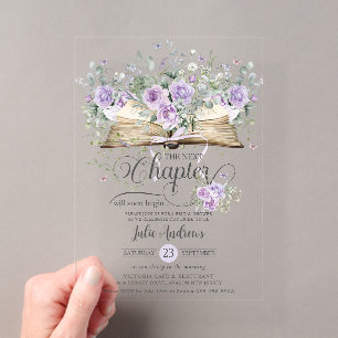 Lila Lilac Floral Book Nächstes Kapitel Bridal Acryleinladungen