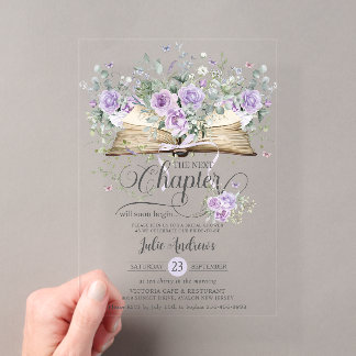 Lila Lilac Floral Book Nächstes Kapitel Bridal Acryleinladungen