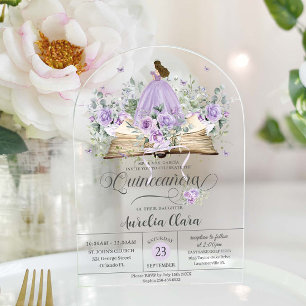 Lila Lilac Floral Book New Chapter Quinceañera Acryleinladungen