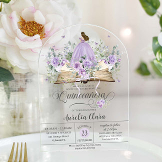 Lila Lilac Floral Book New Chapter Quinceañera Acryleinladungen