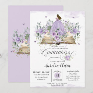 Lila Lilac Floral Book New Chapter Quinceañera Einladung