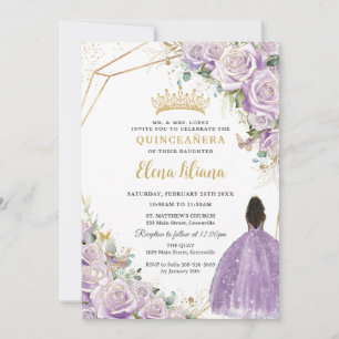 Lila Lilac Floral Brown Princess Quinceanera Einladung