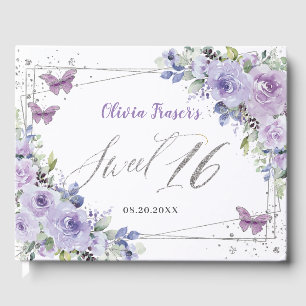 Lila Lilac Floral Butterfliegen Silbersüß 16 Gästebuch