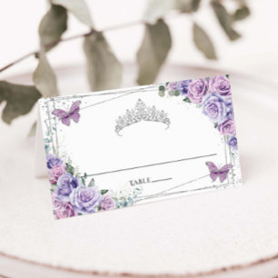 Lila Lilac Floral Butterflies Quinceañera XV 16 Platzkarte