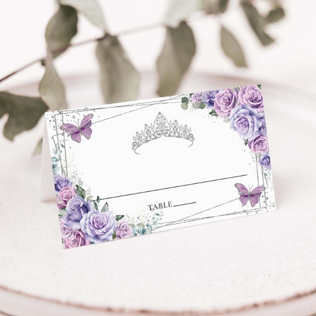 Lila Lilac Floral Butterflies Quinceañera XV 16 Platzkarte (Von Creator hochgeladen)
