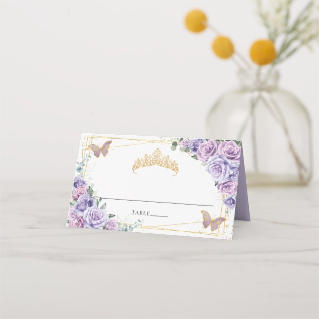 Lila Lilac Floral Butterflies Quinceañera XV 16 Platzkarte (Vorderseite)