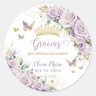 Lila Lilac Floral Butterflies Quinceñera 15 16 Runder Aufkleber