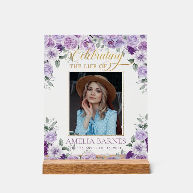 Lila Lilac Floral Foto Beerdigung Leben Acrylschild (Vorderseite)