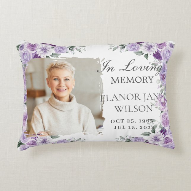 Lila Lilac Floral Foto Memorial Keepake Dekokissen (Vorderseite)