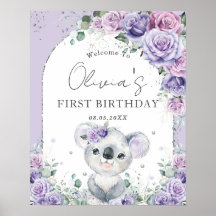 Lila Lilac Floral Niedlich Koala Arch 1. Geburtsta