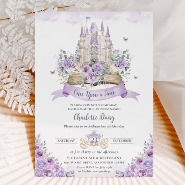 Lila Lilac Floral Princess Castle Storybook Einladung (Von Creator hochgeladen)