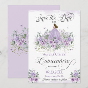 Lila Lilac Floral Quinceañera 15. XV Geburtstag Save The Date