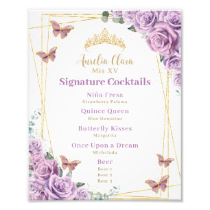 Lila Lilac Floral Quinceanera Bar Cocktail Menü Fotodruck