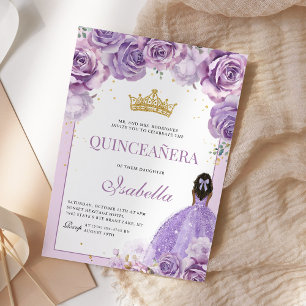 Lila Lilac Floral Quinceanera Goldprinzessin Einladung