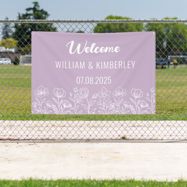 Lila Lilac Floral Rustikale Moderne Hochzeit Banner (InSitu)