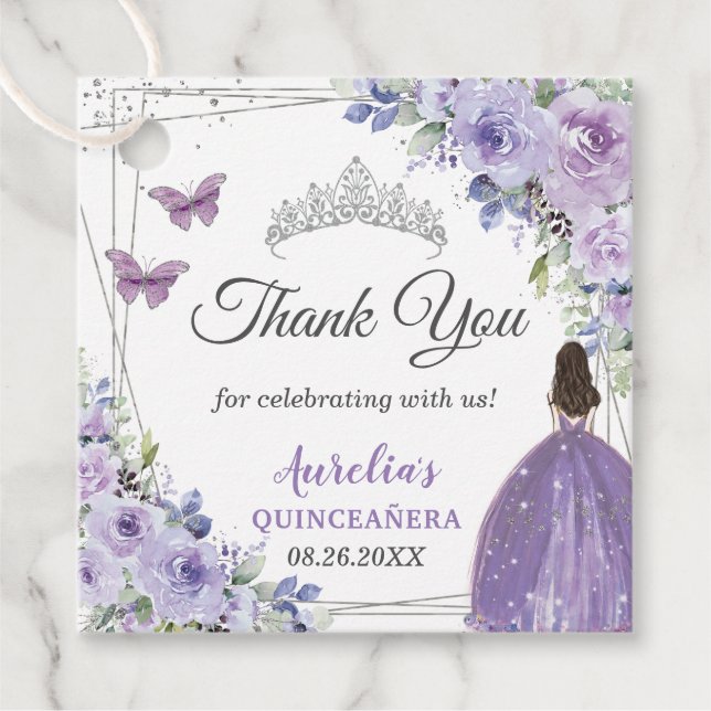 Lila Lilac Floral Silver Prinzessin Quinceañera Geschenkanhänger (Vorderseite)