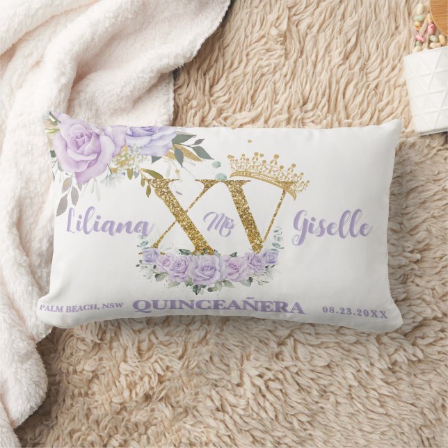 Lila Lilac Floral XV QUINCEAÑERA Quince Keepake Lendenkissen (Decke)