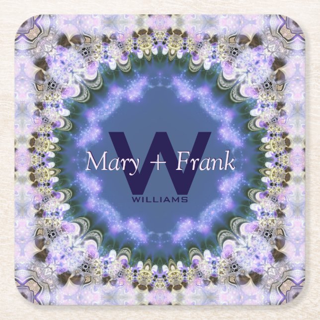 Lila Lilac Fraktal Lace Monogram Paper Untersetzer (Vorderseite)