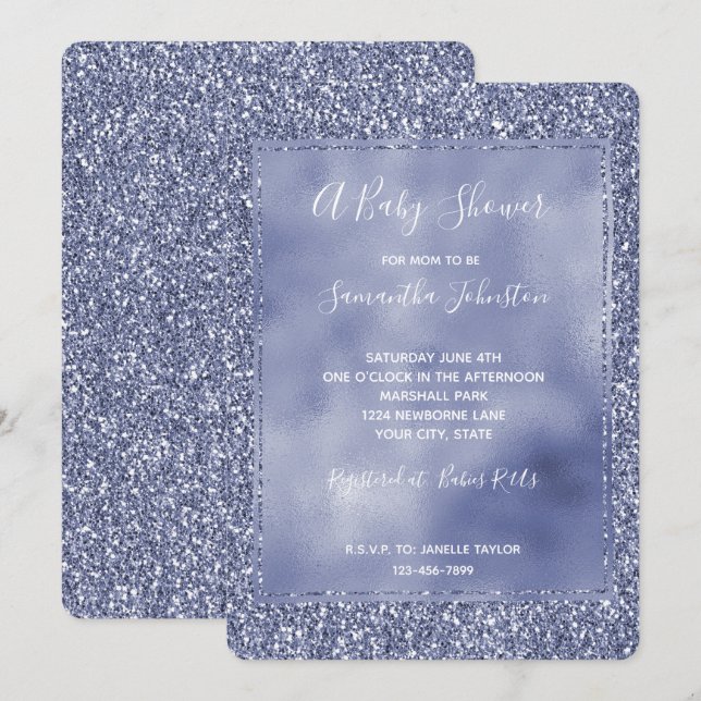 Lila Lilac Glitz Glam Glitzer Sparkle Einladung (Vorne/Hinten)