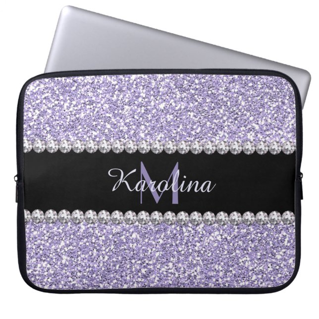 Lila Lilac-Glitzer, Personalisiert mit Monogramm Laptopschutzhülle (Vorderseite)