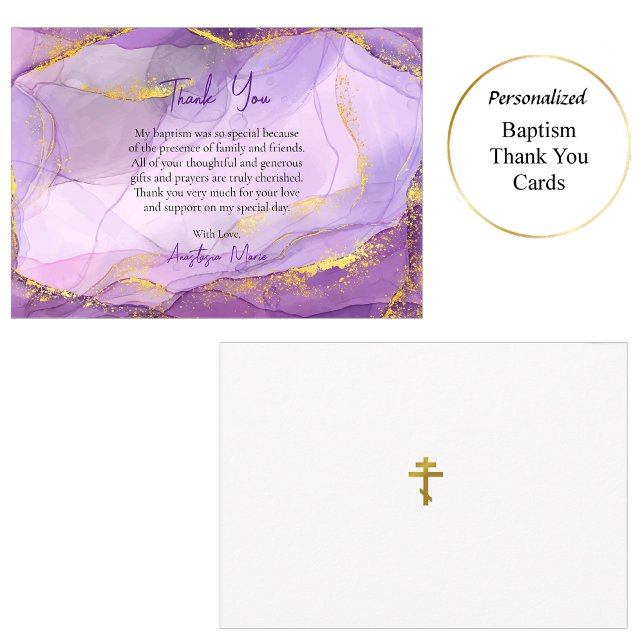 Lila Lilac Gold Marmor Orthodoxe Taufe Dankeskarte (Von Creator hochgeladen)