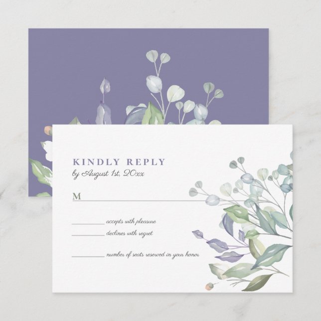 Lila Lilac Greenerity Wedding RSVP Card (Vorne/Hinten)