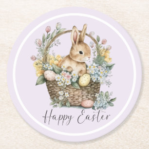 Lila Lilac Happy Oaster Bunny Runder Pappuntersetzer