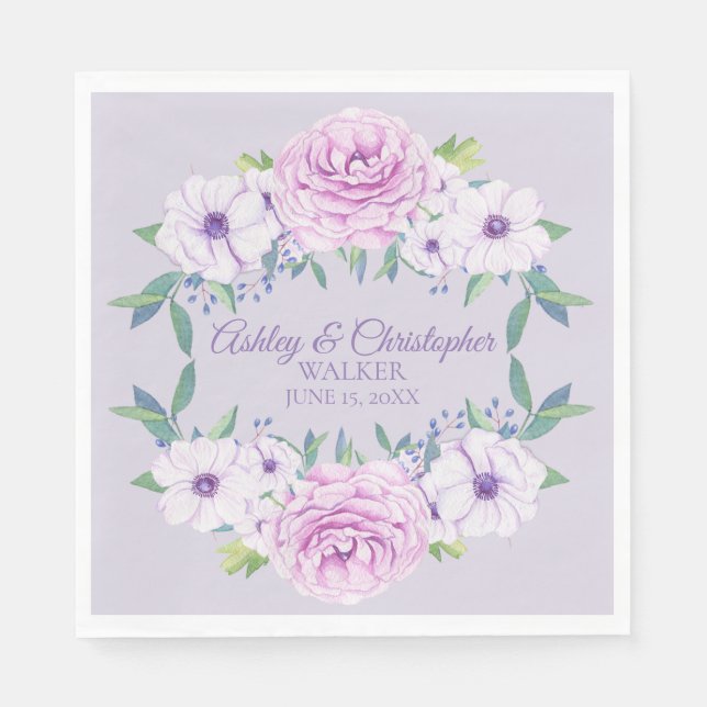 Lila Lilac Lavender Floral Personalisiert Wedding Serviette (Vorderseite)