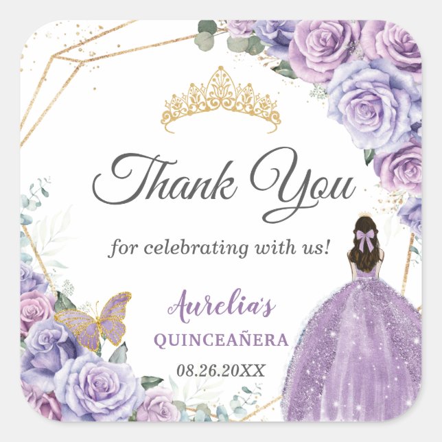 Lila Lilac Lavender Floral Quinceñera Princess Quadratischer Aufkleber (Vorderseite)