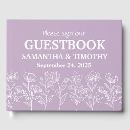 Lila Lilac Lavender Moderne Blumenhochzeit Gästebuch