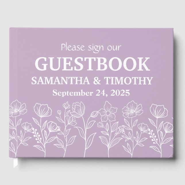 Lila Lilac Lavender Moderne Blumenhochzeit Gästebuch (Vorderseite)
