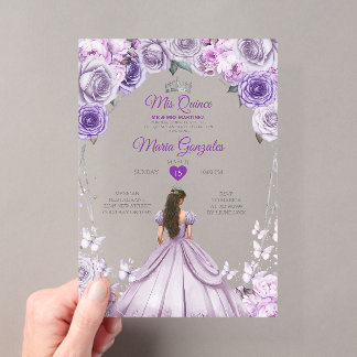 Lila Lilac Mis Quince 15 Anos Crown Quinceañera Acryleinladungen