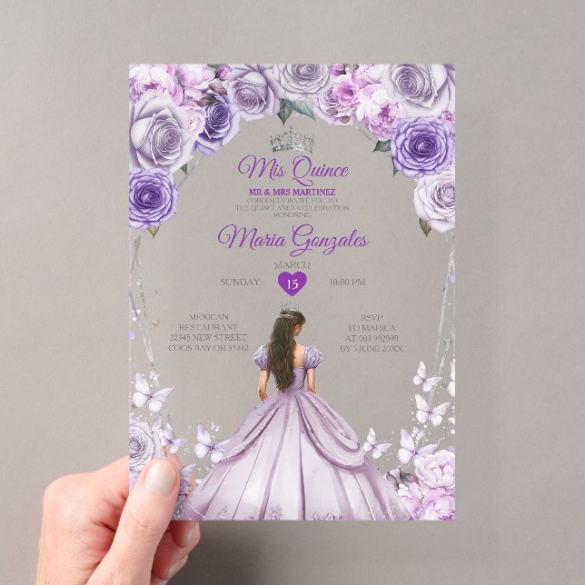 Lila Lilac Mis Quince 15 Anos Crown Quinceañera Acryleinladungen (Insitu (Handheld))