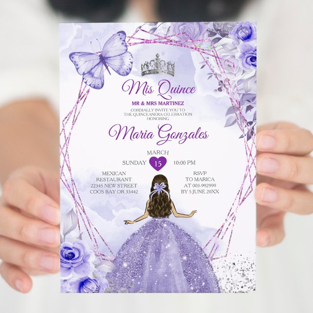 Lila Lilac Mis Quince 15 Anos Crown Quinceañera Einladung (Von Creator hochgeladen)