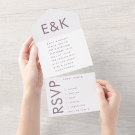 Lila Lilac Modern Monogram Bold Wedding All In One Einladung